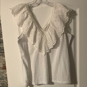 LOFT White Sleeveless Ruffled Blouse